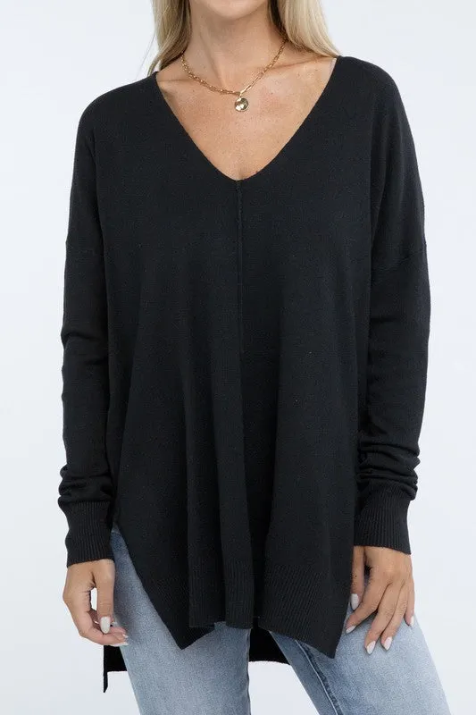 ZENANA Hi-Low Hem Front Seam Sweater